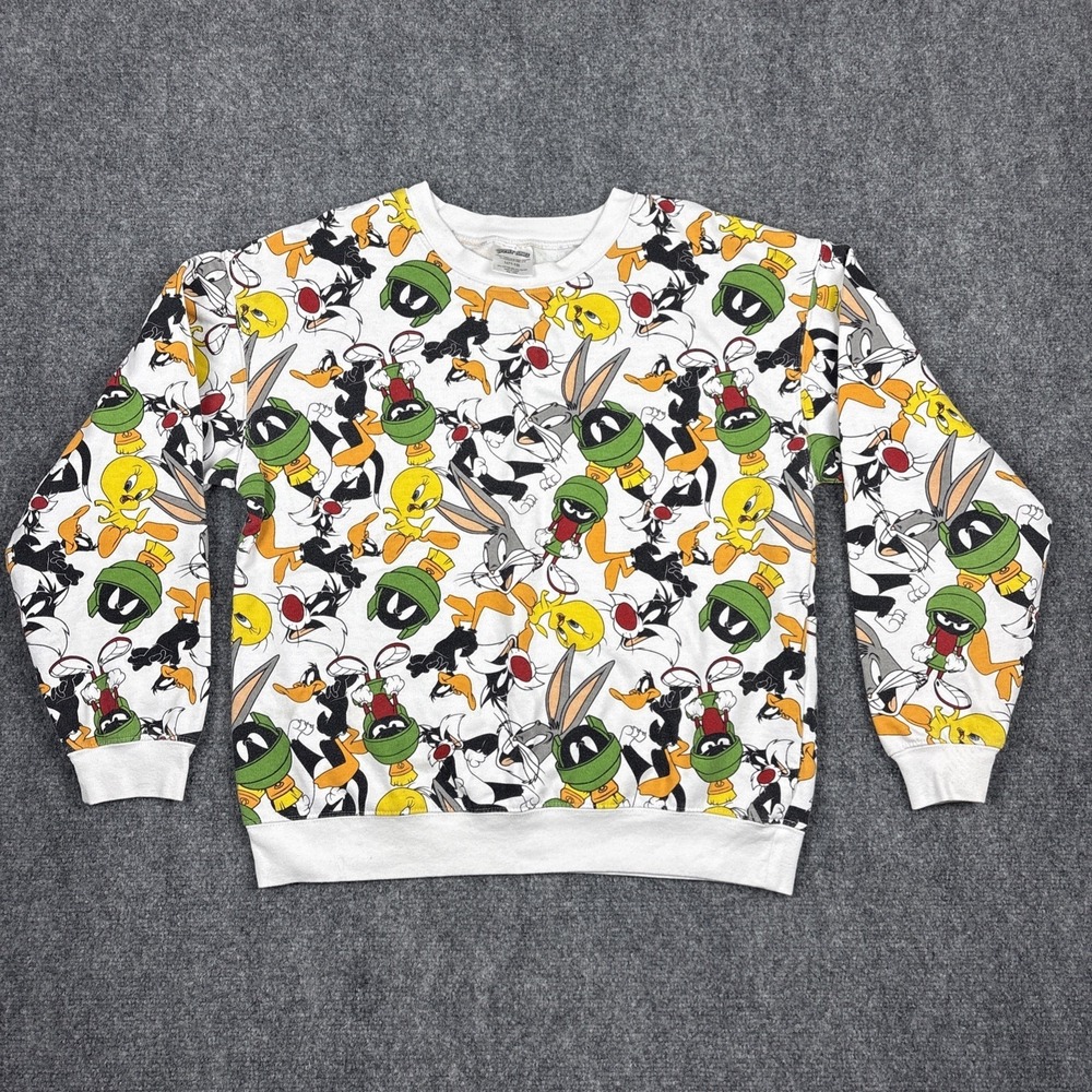 Looney Tunes Character Collage AOP White Sweatshirt Marvin Bugs Tweety Jr Large